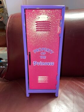 Miniature metal locker - purple & pink with “property of the princess” graphics